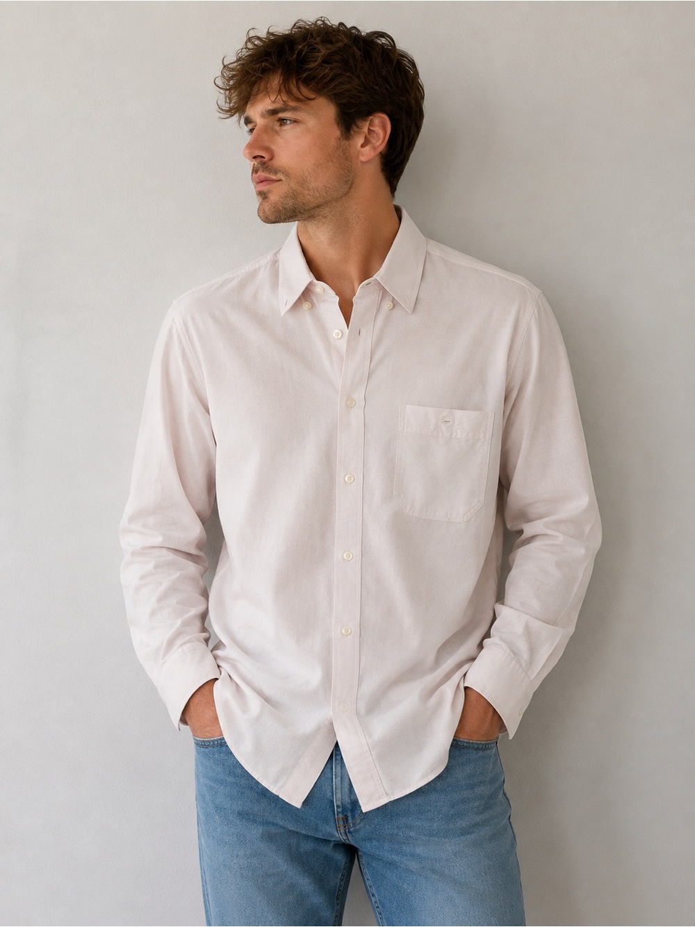 Men's Cream Button-Down Dress Shirt